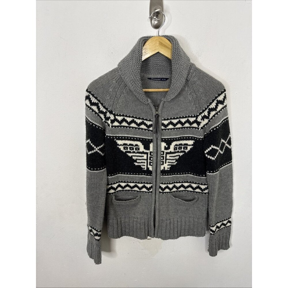 Bluenotes Woman M Thunderbird Western Cowichan Cardigan Knit Sweater Aztec Red